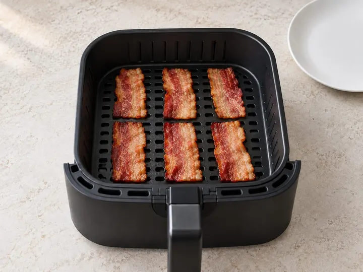 Step 3: Air fry the bacon until browned and crisp.