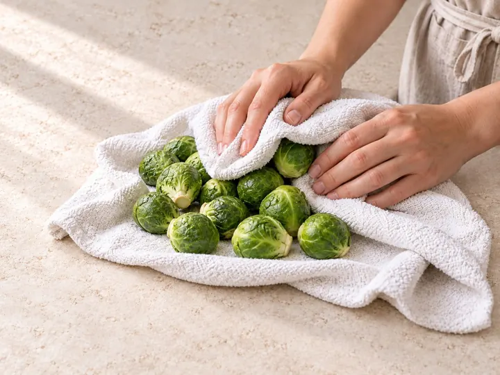 Step 1: Rinse the sprouts and dry them well.