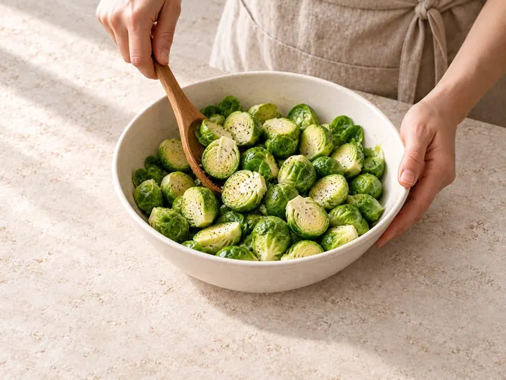 Step 3: Toss the sprouts with the oil, salt and pepper.