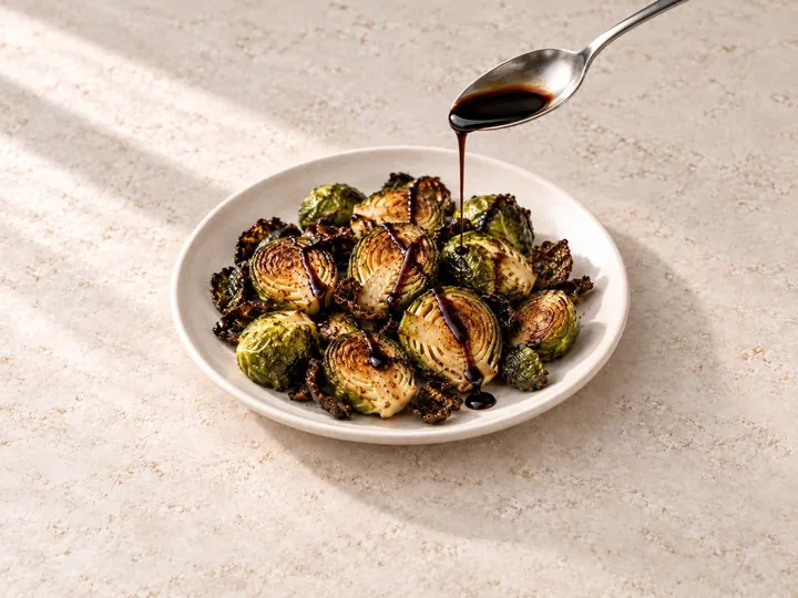 Step 8: Serve the sprouts with a drizzle of balsamic glaze, if using.