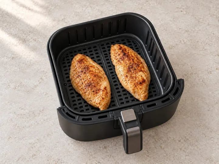 Step 6: Air fry the breasts until golden outside.