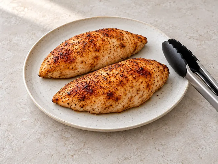 Step 7: Move the breasts to a clean plate with clean tongs and let them rest.