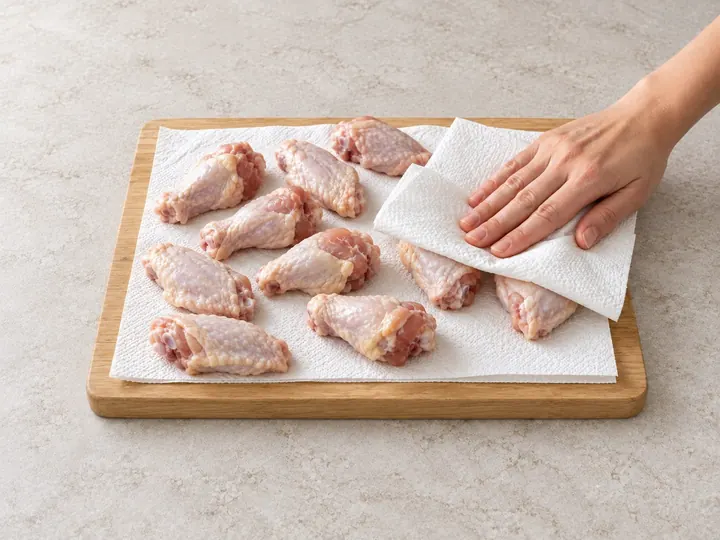 Step 3: Pat the wings very dry with paper towels.