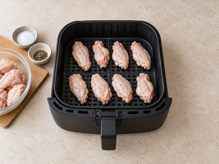 Step 6: Spread the wings in one layer with a little space between them. Cook in batches 