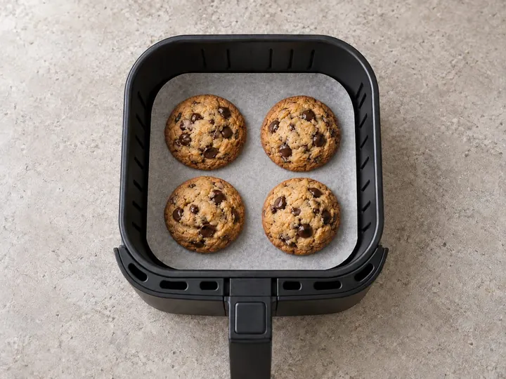 Step 8: Air fry the cookies until the edges are golden and the centers still look soft.