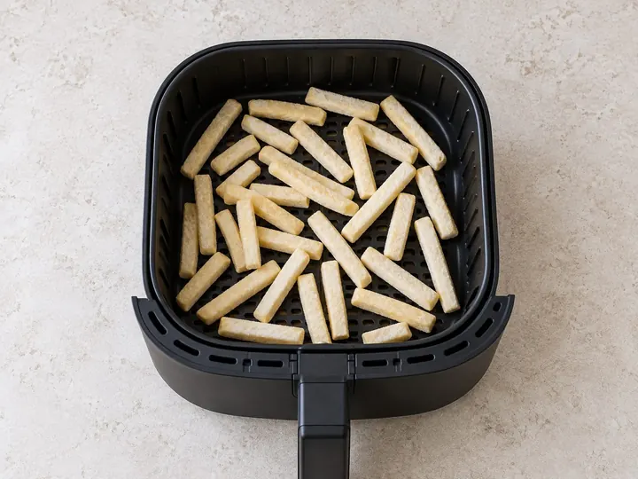 Step 3: Add the frozen fries in a loose layer, filling the basket no more than half. Coo