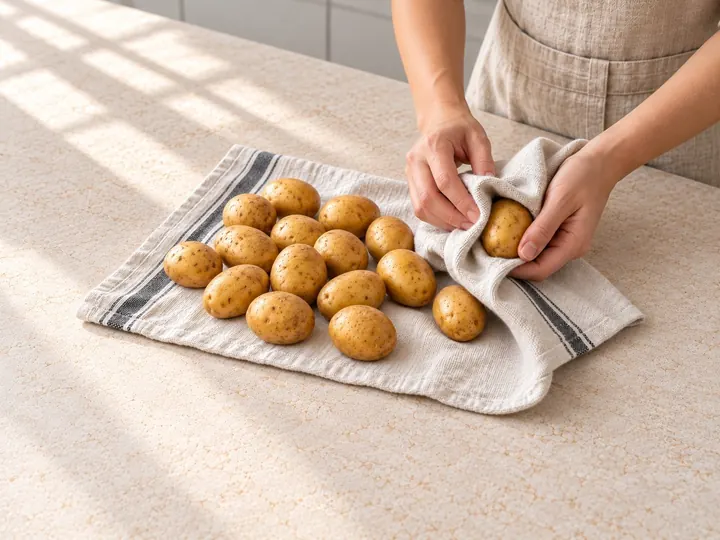Step 2: Dry the potatoes well with a towel.