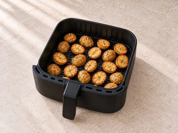 Step 7: Air fry the potatoes until golden.