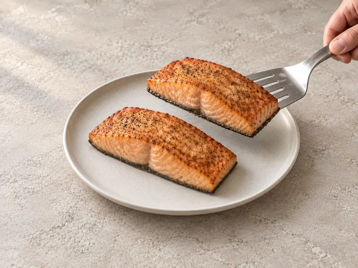 Step 6: Lift the fillets onto a clean plate with a clean spatula and let them rest.