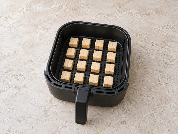 Step 5: Spread the tofu in one layer with space around each cube. Cook in batches if nee