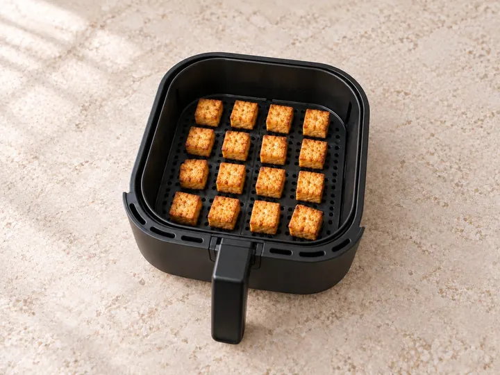 Step 6: Air fry the tofu until golden and crisp.